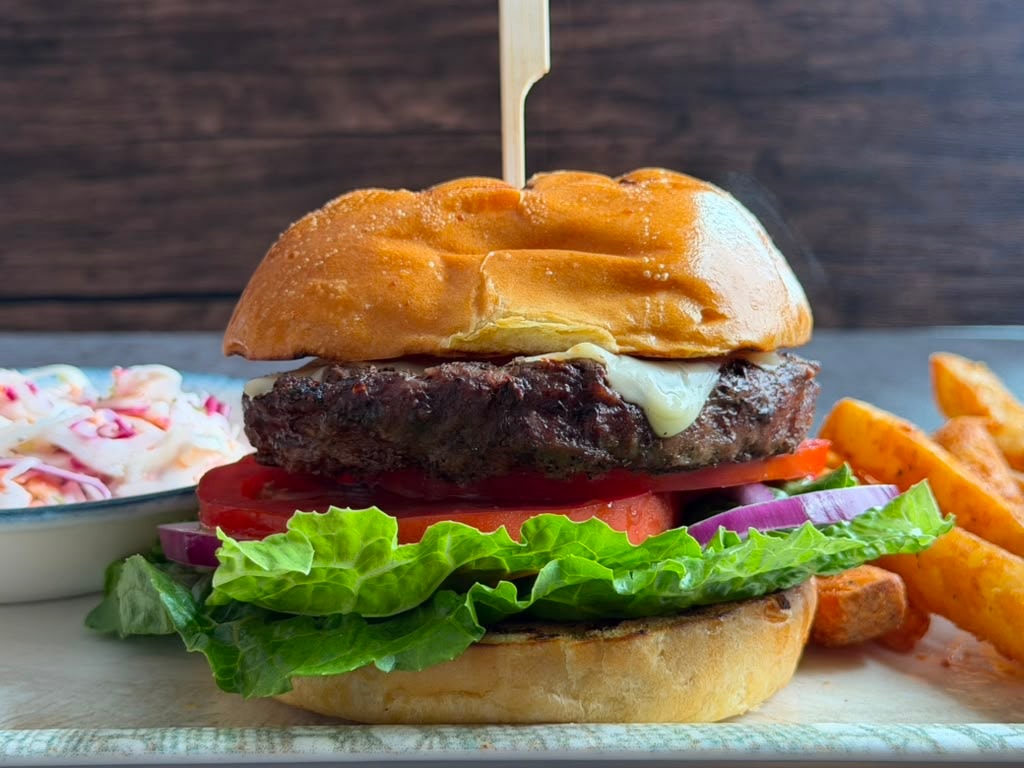 Charcoal Grilled Burgers at RiverRise Restaurant